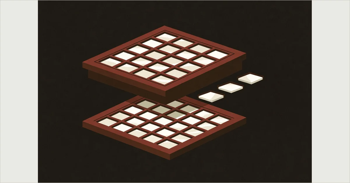 Two shell-faced steps in a wooden frame, the lower one finished and the upper one half-built with its remaining panels waiting beside it.